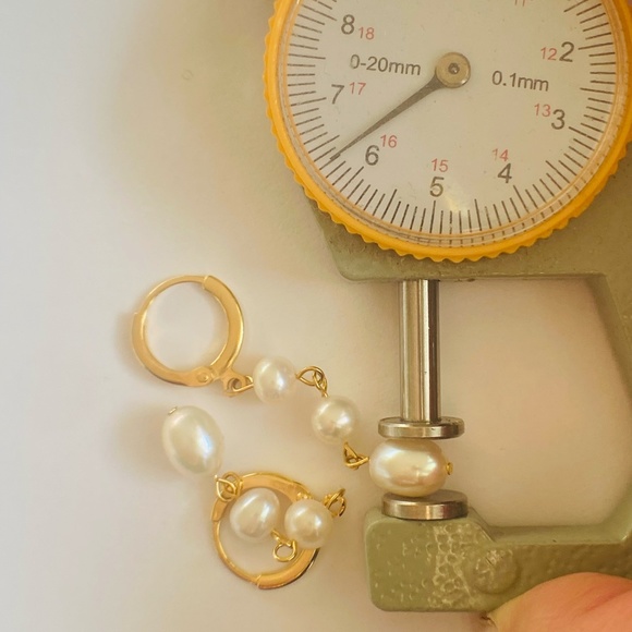 Handmade White Cultured Pearl Hoop Earrings - 14K Gold Plate - Picture 8 of 8